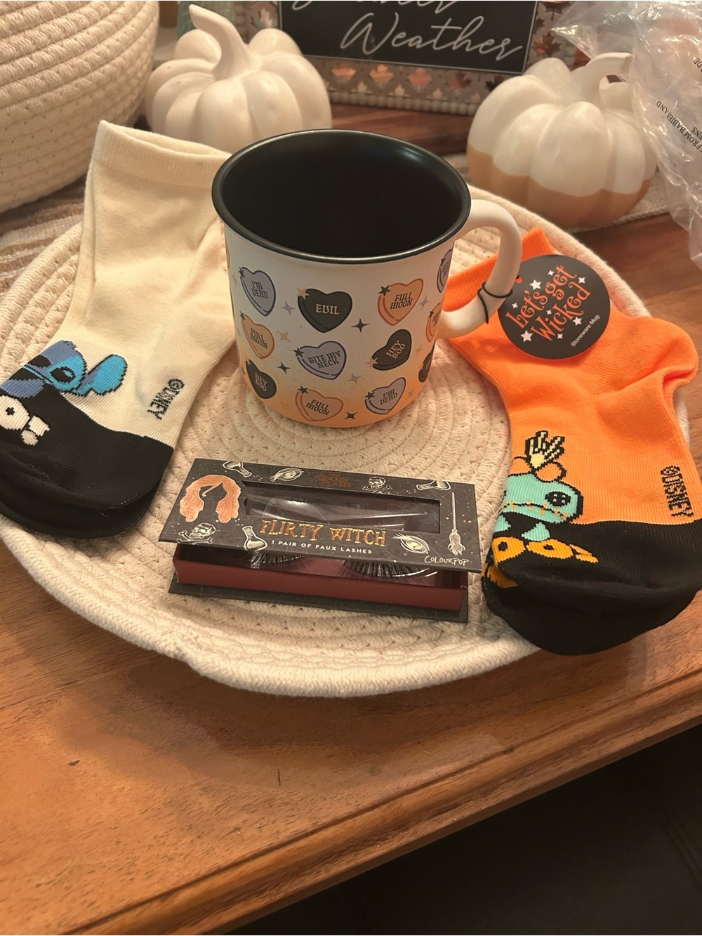Halloween Bundle. Mug Socks, and Witch Eyelashes